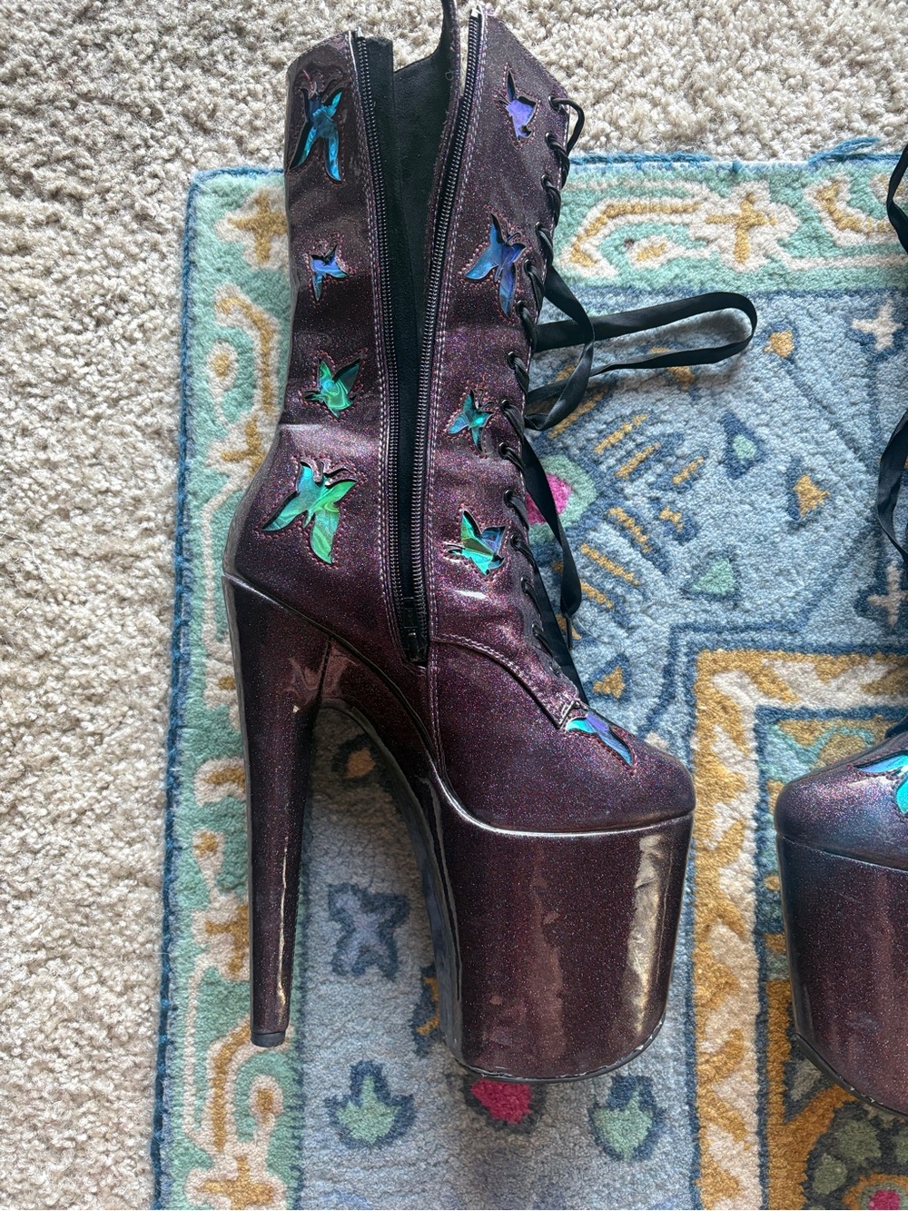 Hella Heels Glitterati Butterfly Boot Purple Size 8 - Picture 3 of 8